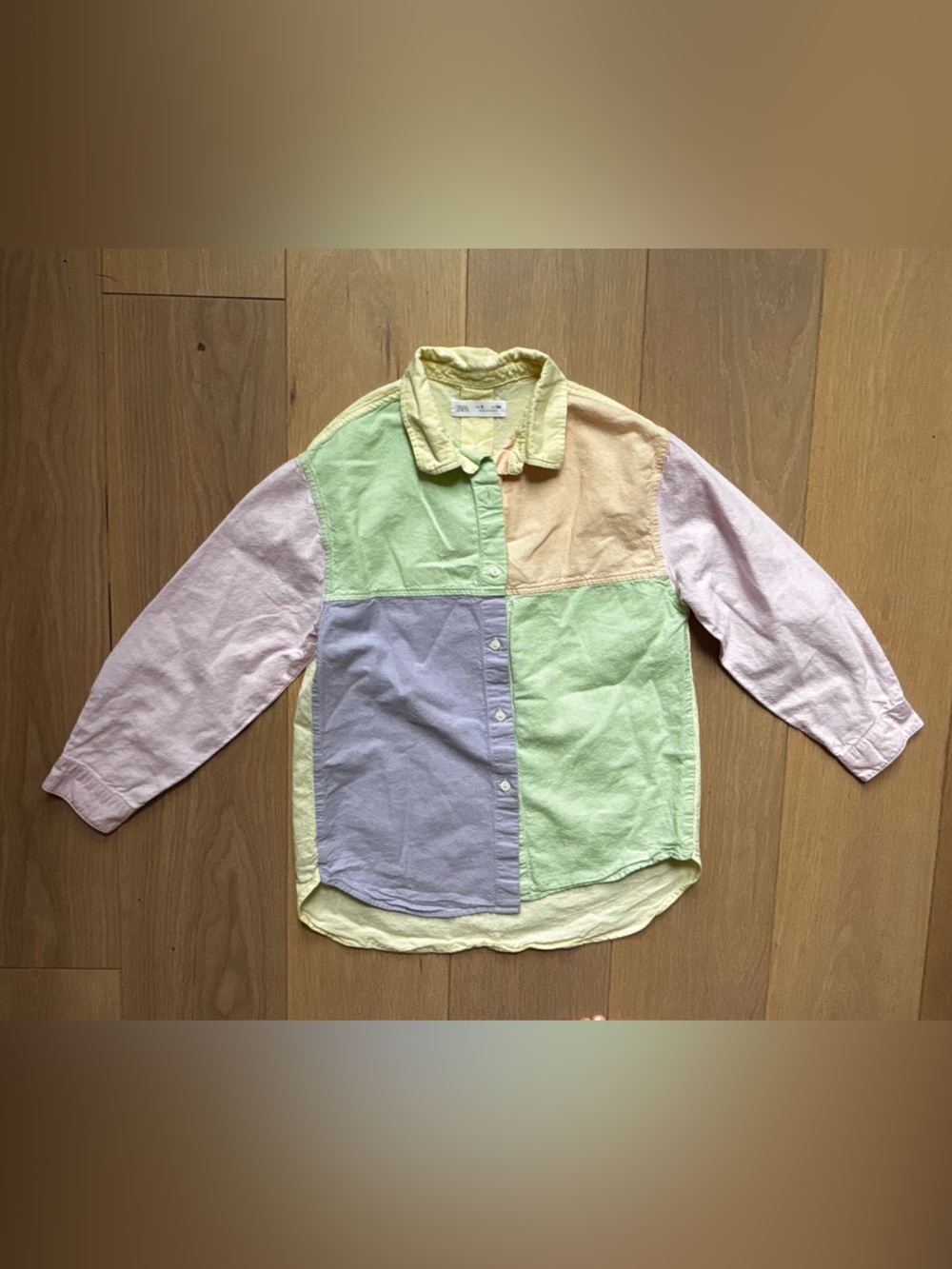 Zara Pastel Patchwork Button-Down Shirt - Pink, Green, Lavender, Yellow
